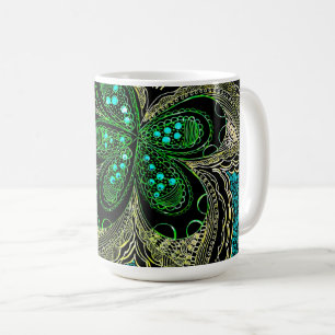 Café Taza de arte decorativo con flor de mandala verde 