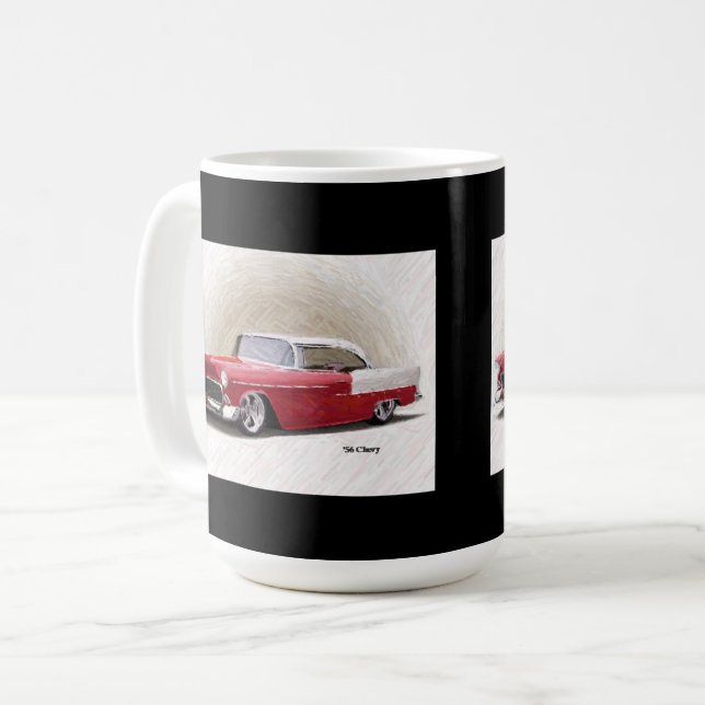 Café Taza de arte digital Chevy rojo blanco de 1956 (Anverso izquierdo)