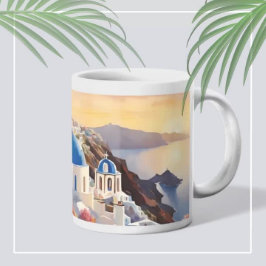 Café Taza de arte en acuarela y monograma de Santorini