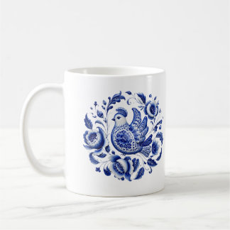 Café Taza de arte en cerámica Gzhel Blue Peacock — Trad