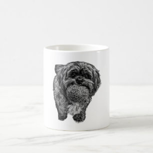 Café Taza de arte en negro y blanco de Shih Tzu con pel