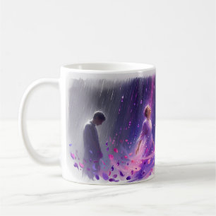 Café Taza de arte Lluvia Morada Corazón Violeta Sueño