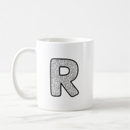 Café Taza de arte minimalista monocromo con letra R