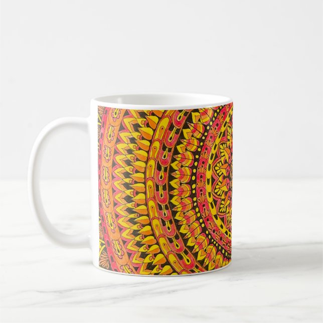 Café Taza de arte original mandala naranja (Izquierda)