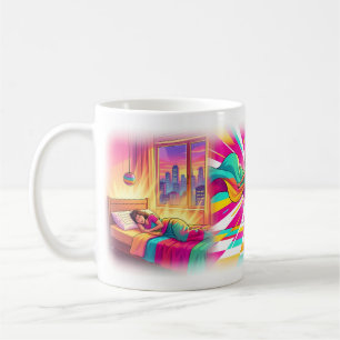 Café Taza de arte pop de baile colorido al despertar