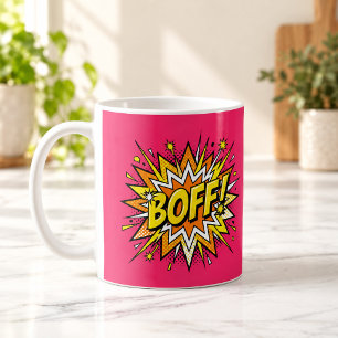 Café Taza de arte pop de cómic rosa caliente BOFF