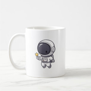 Café Taza de astronauta kawaii sosteniendo una estrella