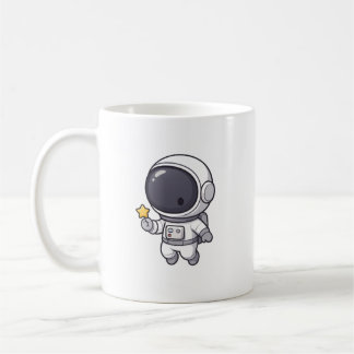 Café Taza de astronauta kawaii sosteniendo una estrella