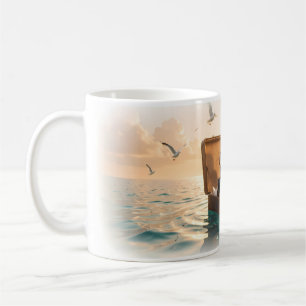 Café Taza de aventura de chica en maleta navegando el o