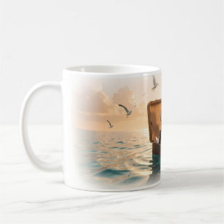 Café Taza de aventura de chica en maleta navegando el o