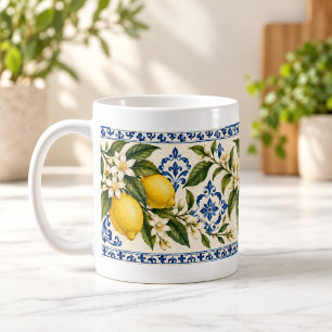 Café Taza de azulejo botánico de limonar mediterráneo