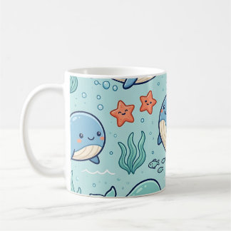 Café Taza de ballena bebé – Patrón pastel del océano