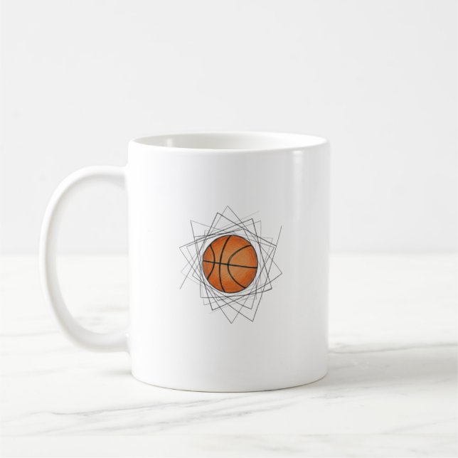 Café Taza de baloncesto con marco geométrico moderno (Izquierda)