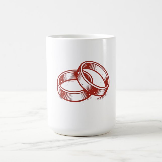 Café Taza de bandas de boda entrelazadas - Pareja roja  (Centro)
