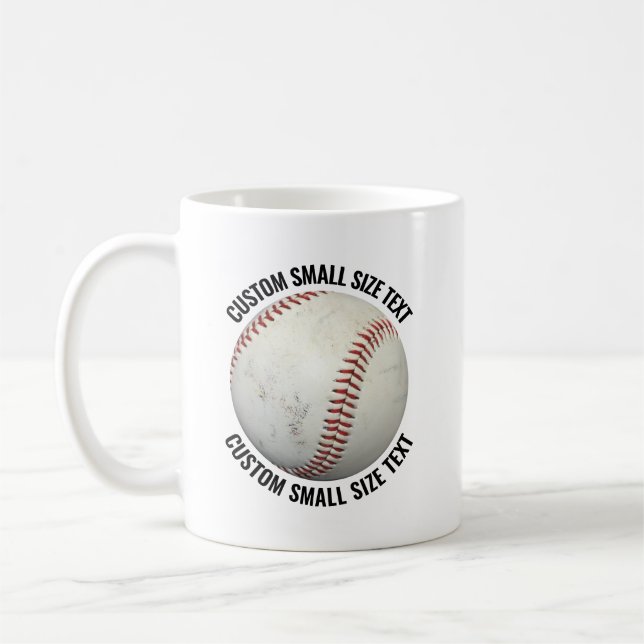 Café Taza de béisbol personalizada de 11oz con texto de (Izquierda)