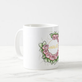Café Taza de boda con corona de peonía minimalista - Pe