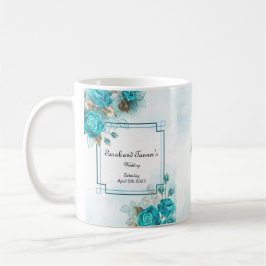Café Taza de boda con flor de turquesa