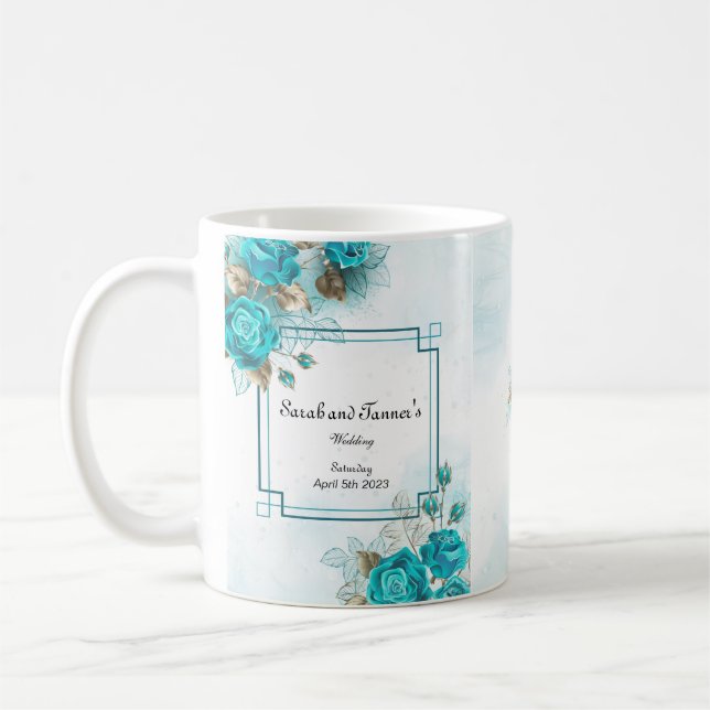 Café Taza de boda con flor de turquesa (Izquierda)