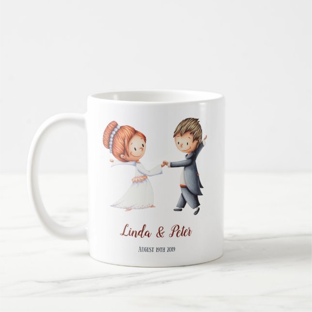 Café Taza de boda con novios bailando (Izquierda)