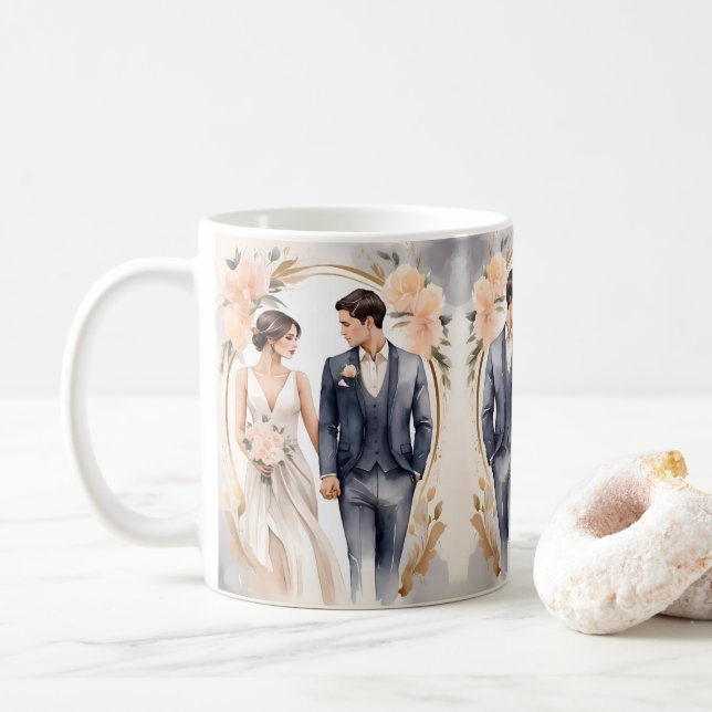 Café taza de boda de Bride y Groom (Con donut)