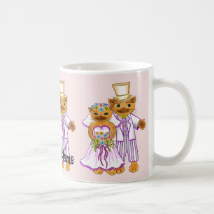 Café Taza de boda de novia y novio gato