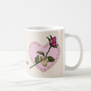 Café Taza de boda Heart Rings Rose