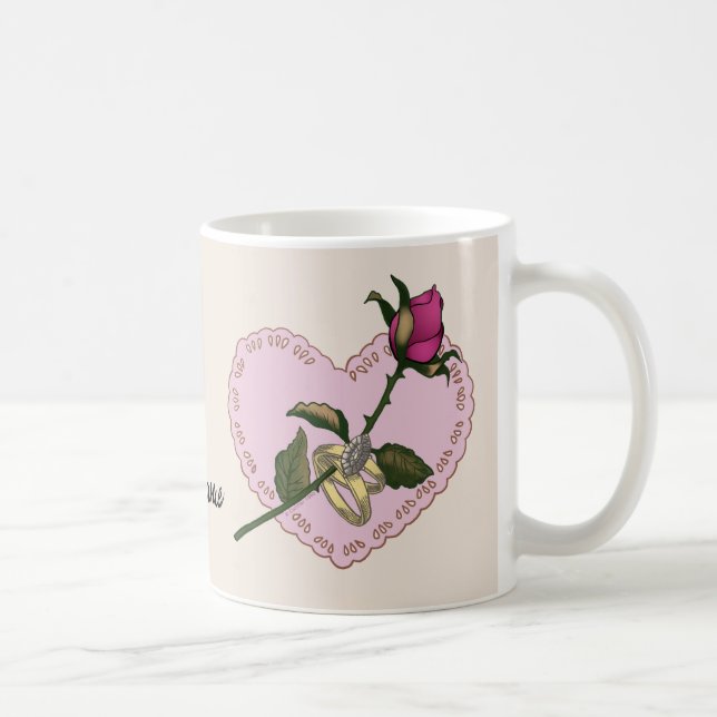 Café Taza de boda Heart Rings Rose (Derecha)