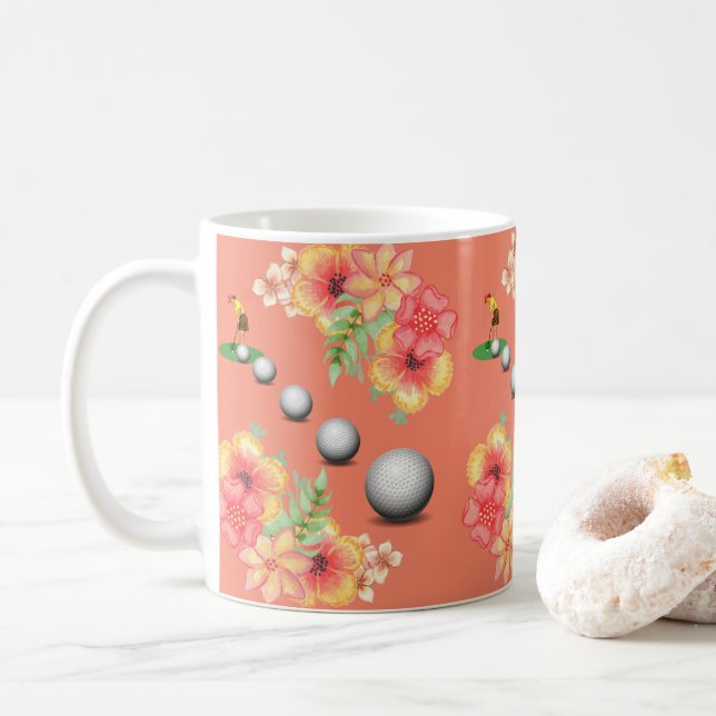 Café Taza de Bolas de Golf Floral Golfer (Con donut)