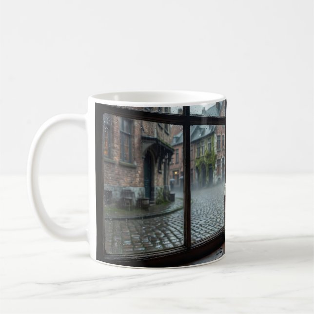Café Taza de brillo de taberna belga lluviosa en la cal (Izquierda)