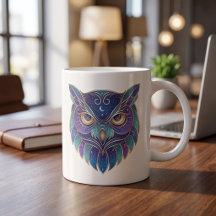 Taza de búho celestial, arte de línea de lujo