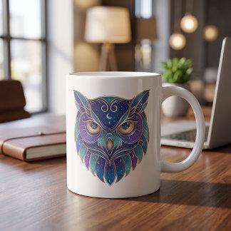 Café Taza de búho celestial, arte de línea de lujo