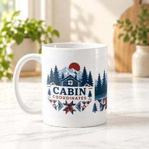 Café Taza de cabaña de coordenadas de cabaña de patchwo
