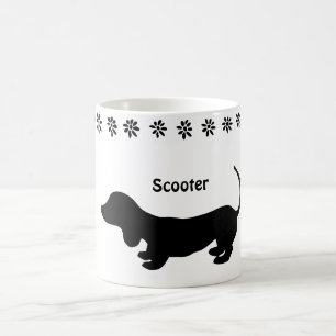 Café Taza de cachorro salchicha silueta en blanco y neg