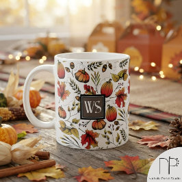 Café Taza de calabaza con monograma de cosecha de otoño