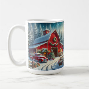 Café Taza de Camión Vintage de Navidad y Granero Rojo