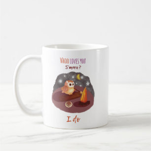 Café Taza de camping de búho lindo "¿Quién te ama más?