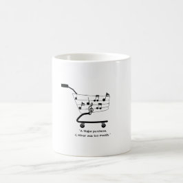 Café Taza de carrito de compras con notas musicales, di