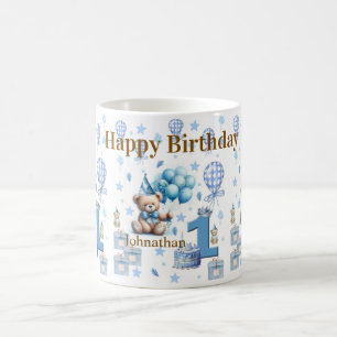 Café Taza de cerámica azul de osito de peluche feliz 1e
