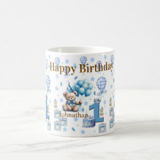 Café Taza de cerámica azul de osito de peluche feliz 1e