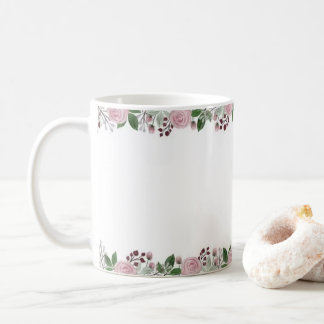 Café Taza de cerámica blanca con borde floral de rosa e