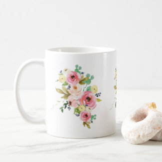 Café Taza de cerámica con acuarela floral