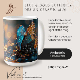 Café Taza de cerámica con diseño de mariposa azul y dor