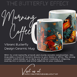 Café Taza de cerámica con diseño de mariposa vibrante