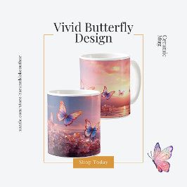 Café Taza de cerámica con diseño de mariposa vívida