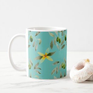 Café Taza de cerámica con diseño de olivo sobre azul cl