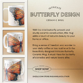 Café Taza de cerámica con diseño intrincado de mariposa
