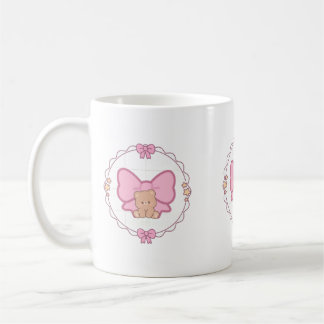 Café Taza de cerámica con lazo de cinta rosa y oso de p