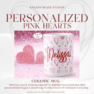 Café Taza de cerámica Corazones rosados personalizada