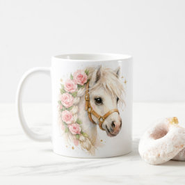 Café Taza de cerámica de caballo blanco con acuarela y