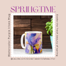 Café Taza de cerámica de lirios púrpura de primavera en